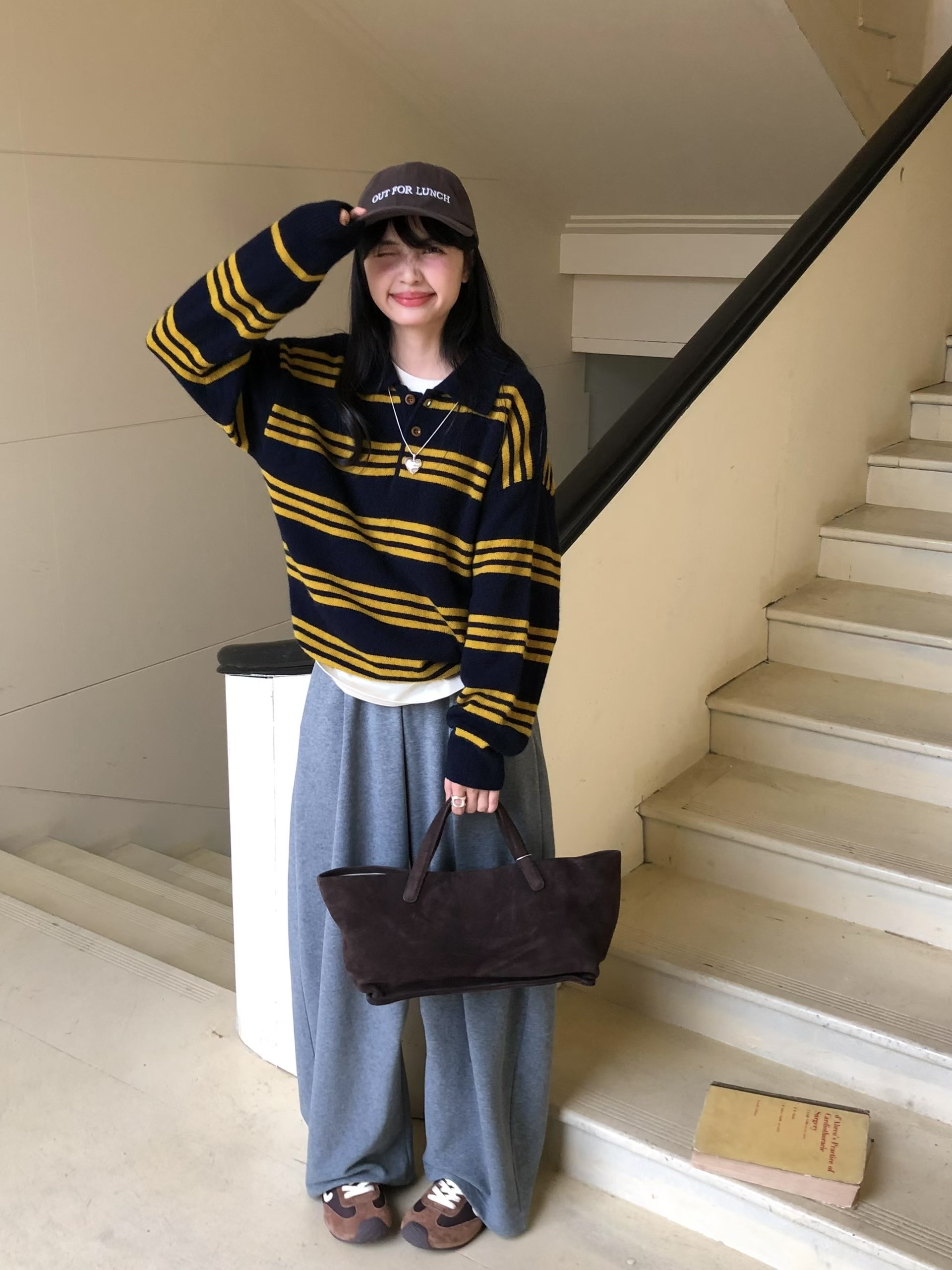 HONE 2025秋季新款韩版时尚百搭显瘦条纹羊驼开衫