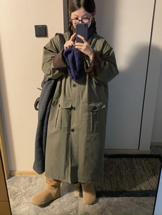 montague 20225冬季新款简约百搭翻领长款工装棉服