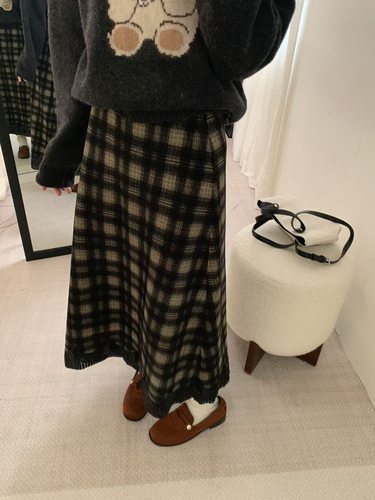 Dumpling 2025秋冬新款韩系简约百搭格子半身裙