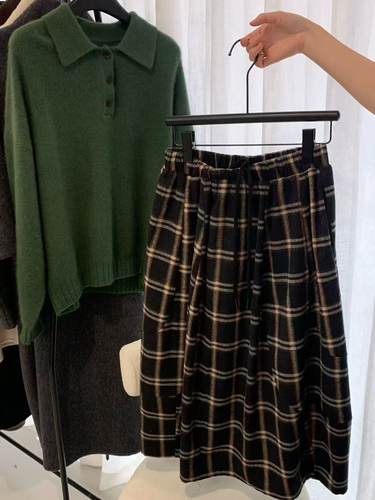 Dumpling 2025冬季新款韩系简约百搭磨毛加厚格子半身裙