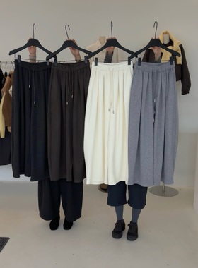 AMIDI 2025冬季新款韩系简约百搭松紧腰抽绳加绒糯米裤