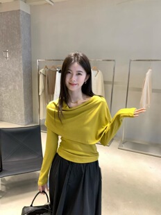 百搭显瘦斜肩假两件长袖 新款 T恤 2025秋季