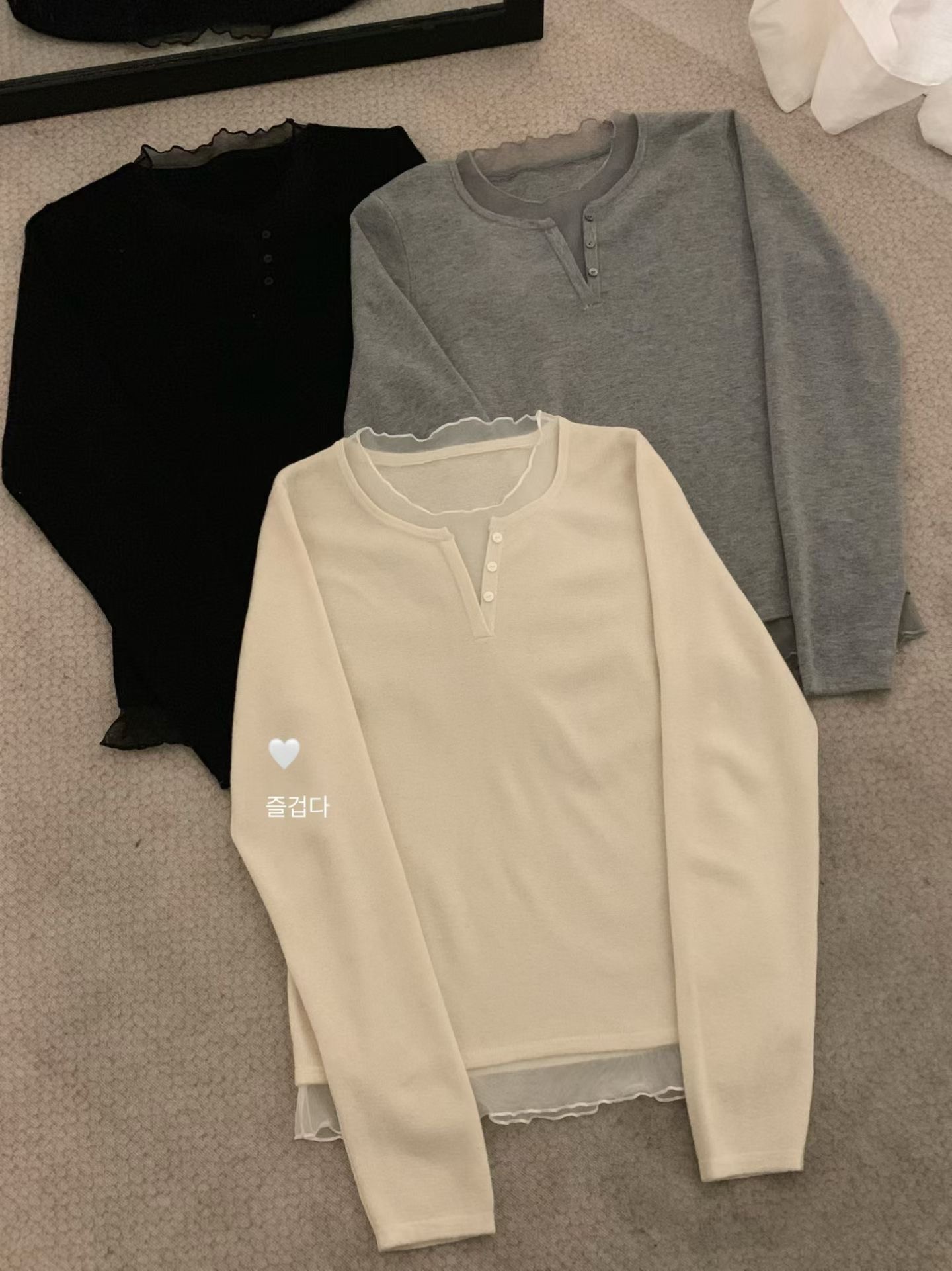 Dumpling 2025冬季新款韩系简约百搭圆领宽松拼接蕾丝假羊毛打底