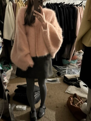 Mone 2025冬季新款韩系简约百搭圆领宽松水貂毛外套