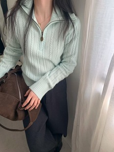 简约百搭半拉链翻领麻花山羊绒浣熊开衫 新款 2025冬季 Dumpling