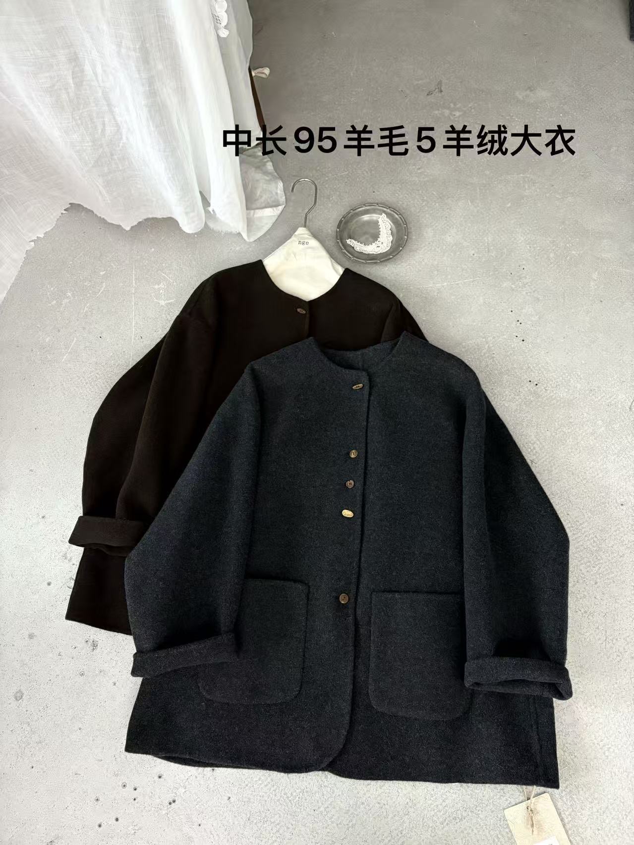Nge 2025秋冬新款韩系圆领双面羊绒大衣