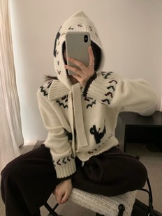 韩系简约百搭宽松慵懒复古小狗开衫 新款 2025冬季 Dumpling