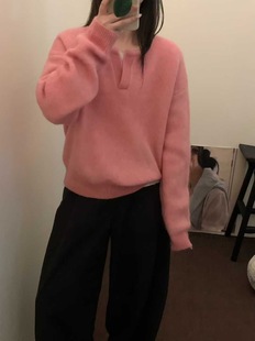 2025秋冬新款 韩系简约百搭V领马海绒羊毛套头毛衣