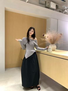 IF 正品2025秋季新款百搭显瘦不规则一字肩针织衫