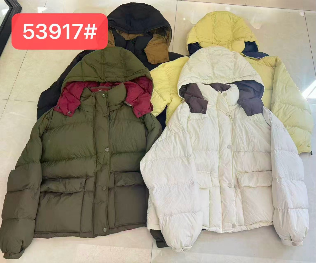 TY 2025冬季新款韩系简约百搭连帽拼色羽绒服 53917