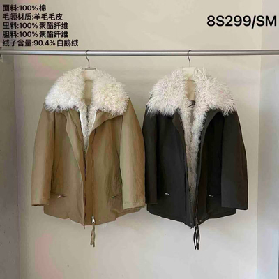 Plant ale 2025冬季新款韩系简约百搭翻领羊毛领鹅绒服 8s299