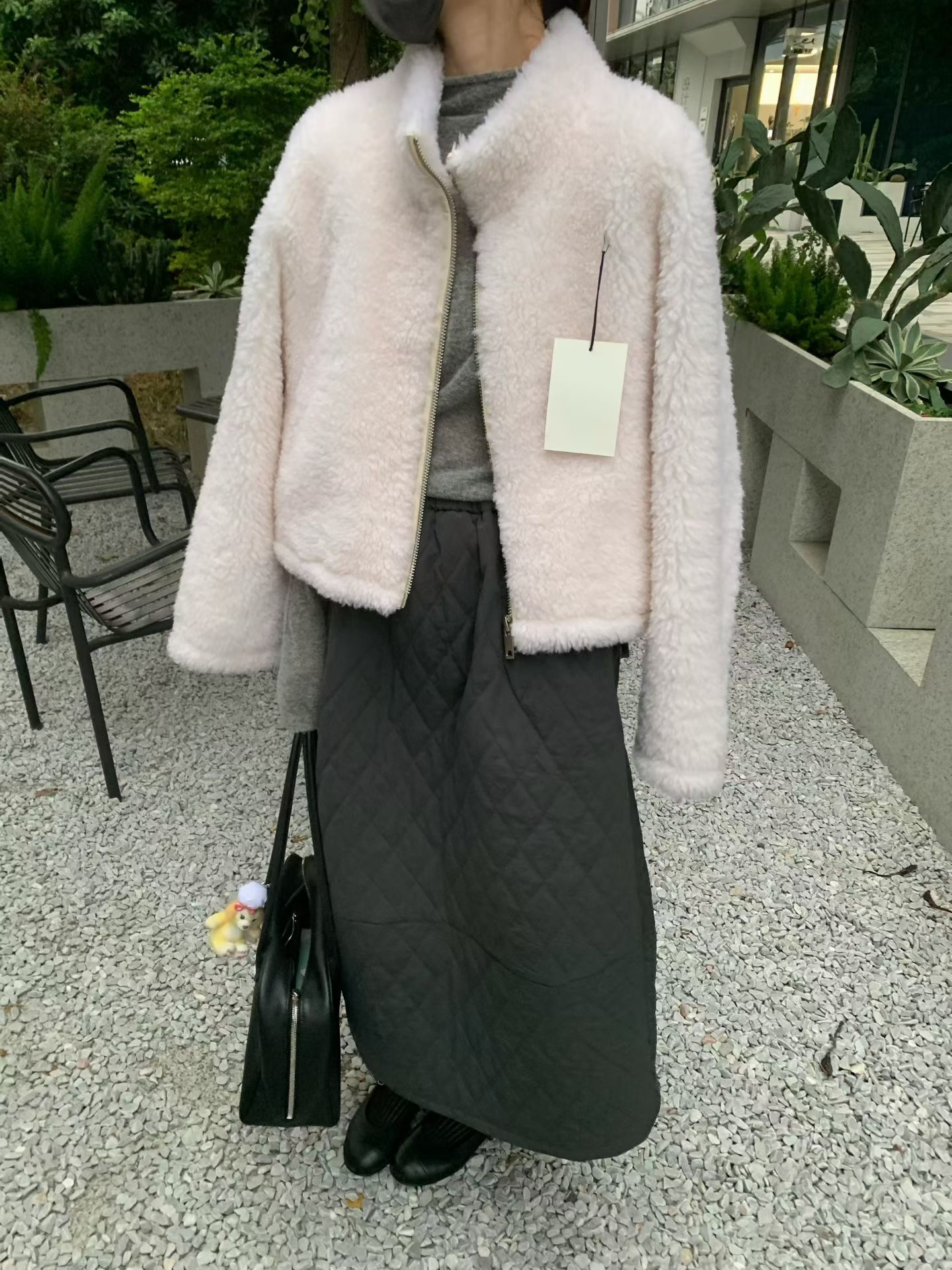 etoile 2025冬季新款韩系简约百搭立领拉链皮毛一体外套