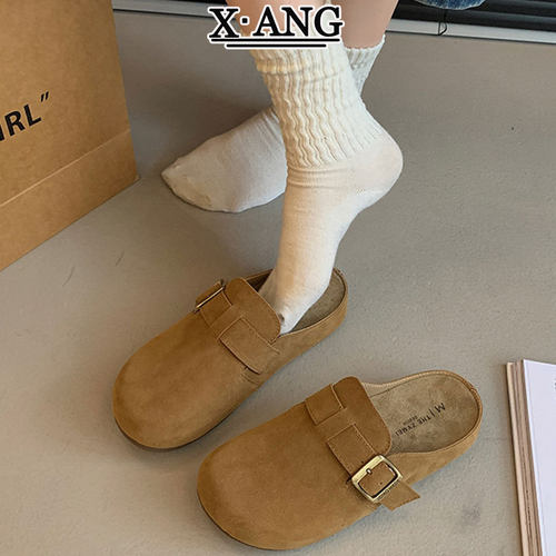 真皮无后跟一脚蹬厚底勃肯鞋女款2026新款包头半拖鞋懒人穆勒单鞋