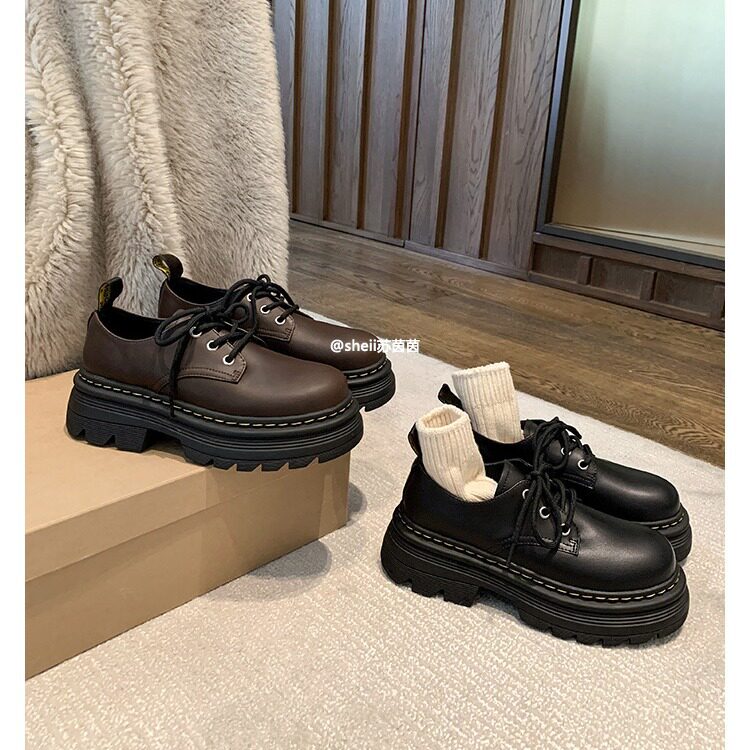 正品牌现货秒发~葡萄妈小马丁~系带厚底休闲dr德比小皮鞋女乐福