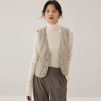 正品牌羽绒服马甲女式轻薄2025秋冬内穿背心V领内搭时尚白鸭绒