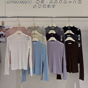 闰熙runxi5990-3韩国定制天丝羊毛小立领修身显瘦长袖T恤打底衫女