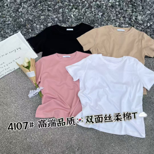 闰熙24年春夏季 4107 6双面丝柔棉T恤短袖 女亲肤百搭上衣女Tee 新款