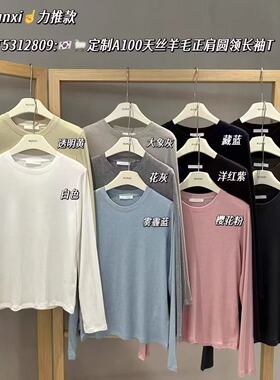 闰熙R家2809-5正品A100天丝羊毛正肩圆领长袖T恤打底衫女亲肤百搭