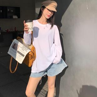 T恤打底衫 水洗棉宽松休闲长袖 女通勤百搭正肩Tee 6正品 闰熙家8808