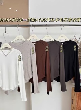 闰熙CECLLIA6357-7正品A100天丝羊毛圆领收腰显瘦长袖T恤打底衫女