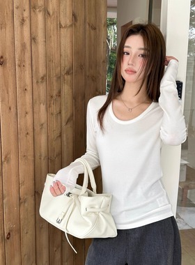 闰熙5331-3正品天丝羊毛加绒款百搭U领保暖长袖T恤打底衫女弹力大