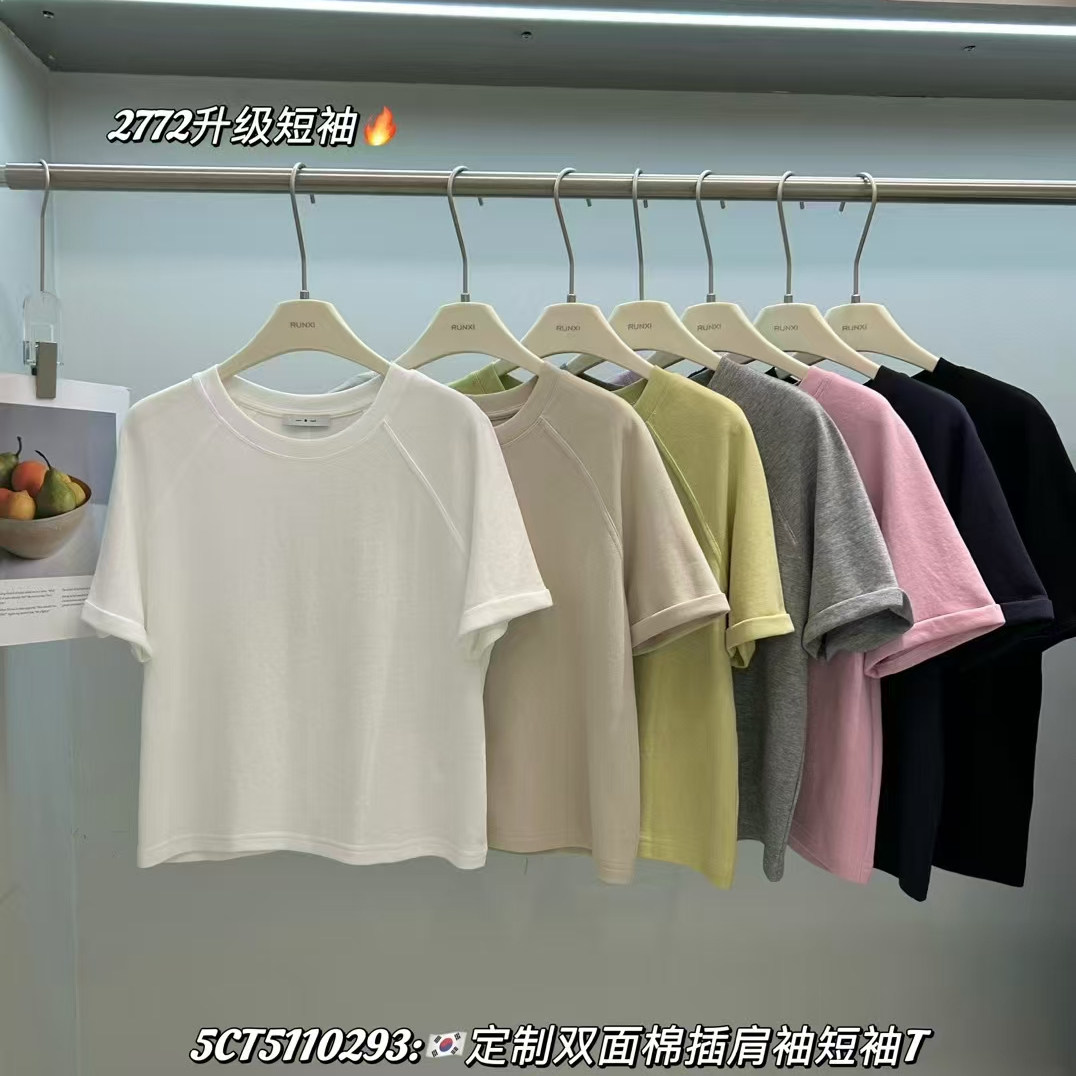 闰熙家正品0293-5夏季新款宽松休闲双面棉短款短袖T恤内搭上衣女