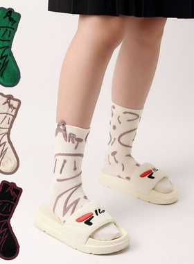 冬新立体字母涂鸦复古浮雕中筒袜子ins情侣潮袜百搭街头抽象线条