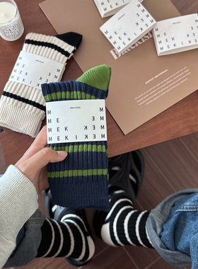 冬新粗针粗线撞色条纹男女袜子个性街头棉透气ins 中筒袜百搭外穿