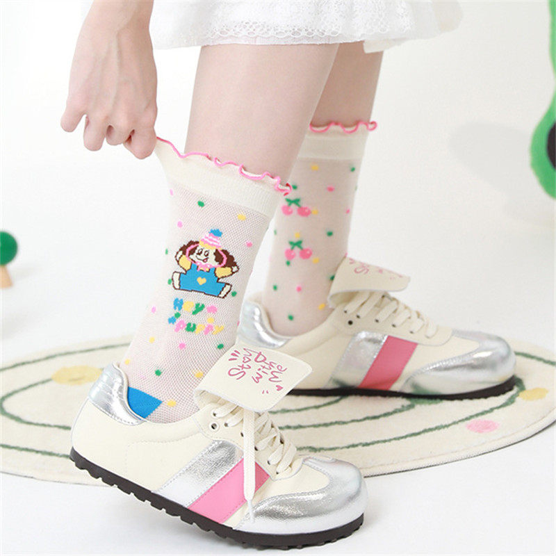 夏薄网眼透气棉袜子贪吃狗狗卡通女可爱插画网面中筒袜百搭个性潮,运动包/户外包/配件,运动袜,淘宝优惠券,粉丝福利购,淘宝优惠卷