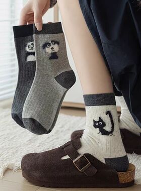 冬新小狗可爱点子纱卡通袜子女中筒ins棉无骨植绒长袜百搭学院风