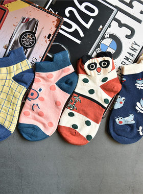 冬薄款外穿短袜冬野动物园女日系学院风可爱卡通插画女袜子船袜