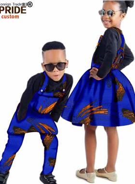 Printed batik parent-child outfit with overalls and skirt