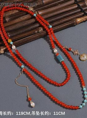 红色加长版斜跨复古项链