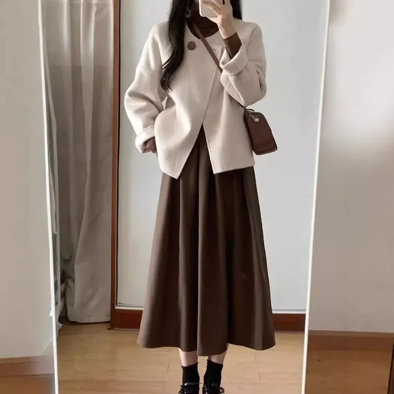 深秋冬小香风针织外套女高级感穿搭配一整套微胖显瘦连衣裙子套装