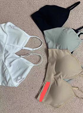 美国女士舒适亲肤无痕无钢圈运动内衣V领白色细带肤色少女