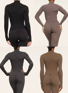 Sk原再生环保收腹修身长袖立领上衣老客户中领无缝薄款瑜伽t恤