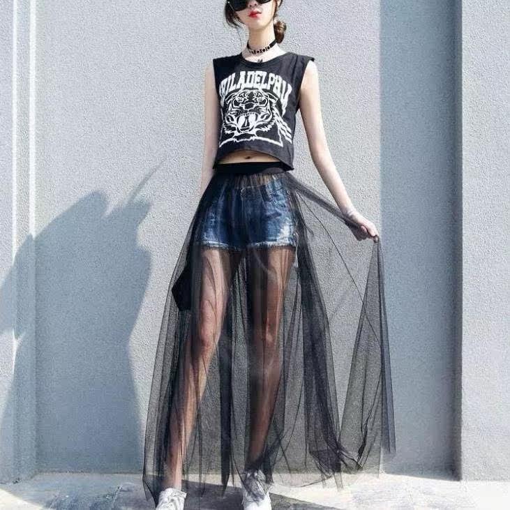 Versatile black Yarn skirt monolayer Outside the ride transparent Jacobs skirt Paige Mid length version The skirt Bouffancyin the Women's clothing/Boutique , Skirts  category - from Buy2taobao.com to provide professional Taobao agent buy service