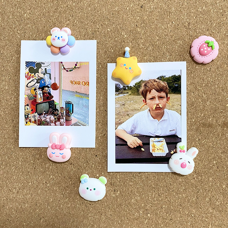 6个卡通可爱图钉星星兔子团团动物按钉软木板毛毡板照片墙装饰