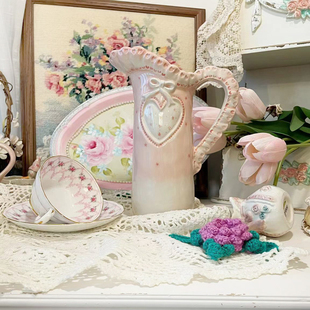 可爱粉色蕾丝陶瓷花瓶花器礼物晾水壶 铛哩铛vintage｜复古法式