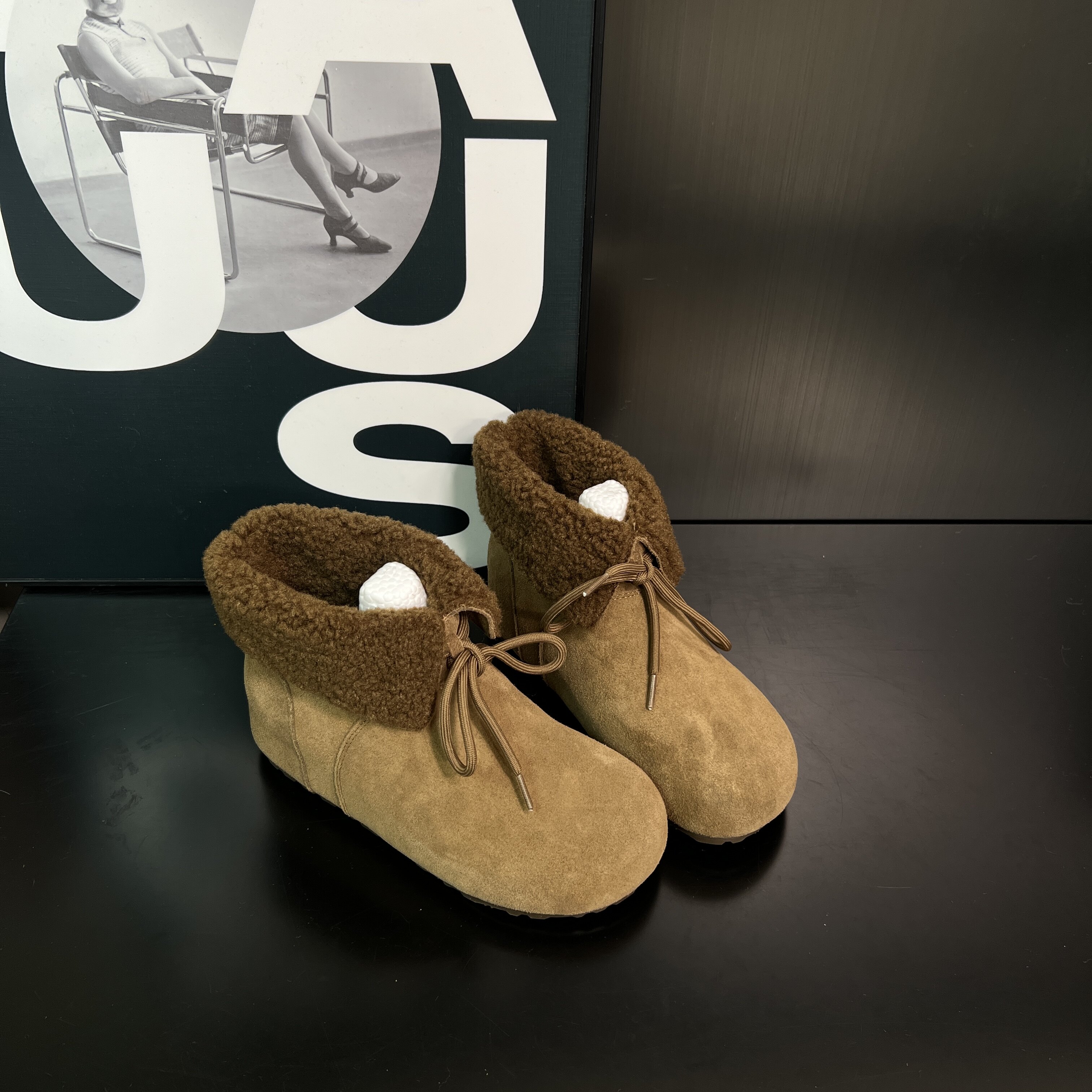 厚底内增高加绒勃肯鞋女2025冬季新款圆头系带两穿一脚蹬雪地靴