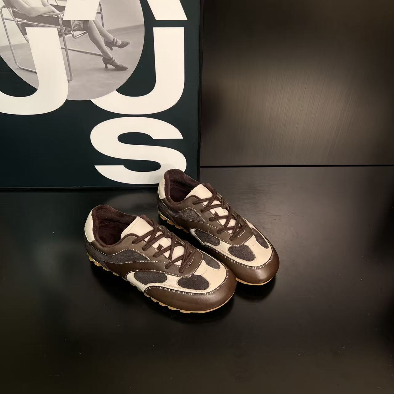 复古德训鞋女厚底拼色休闲系带百搭2025秋冬新款真皮加绒运动板鞋