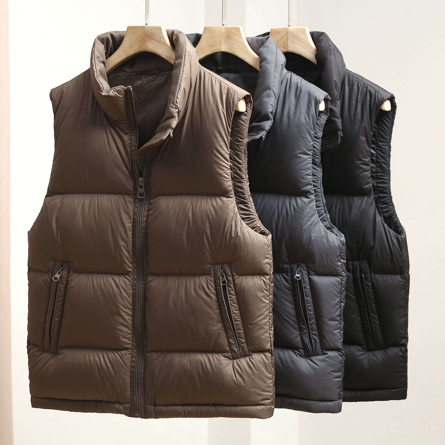 高蓬松！外贸高端尾货男装秋冬轻盈保暖90绒立领羽绒马甲背心男款