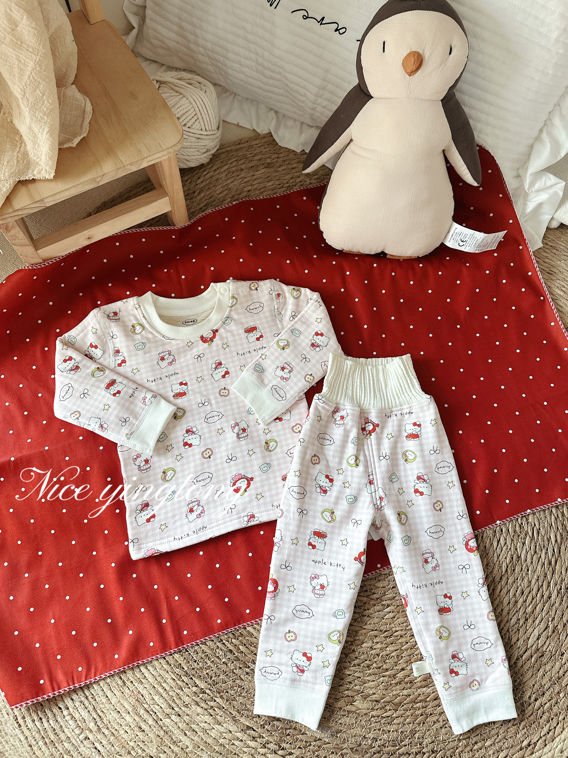 儿童羊绒蚕丝高腰护肚家居服套装纯棉春秋款宝宝睡衣睡裤加厚保暖