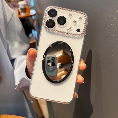 苹果17ProMAX手机壳带镜子支架女