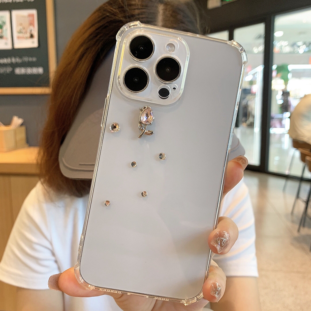 新款适用苹果15手机壳镶钻iphone14promax闪钻13水钻plus郁金香奢华12女款16透明Pro高级感仙女软胶壳简约