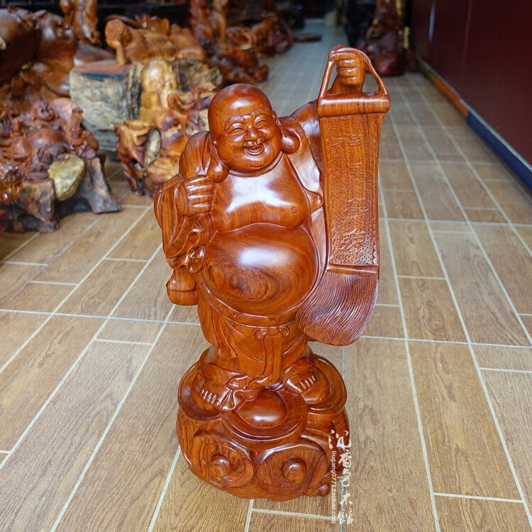 红木雕刻佛像缅甸花梨木弥勒佛大肚笑佛实木雕福星高照工艺品摆件