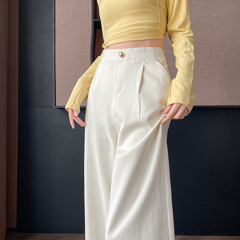 高腰休闲阔腿裤女2025春秋季新款宽松显瘦小个子松紧腰百搭直筒裤