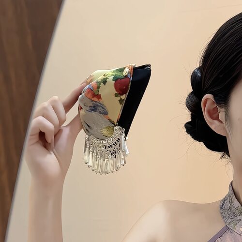 法式油画花朵双面布艺香蕉夹复古