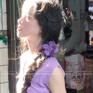 初见乍欢 紫色龙须茉莉发夹女氛围感仿真花鸭嘴夹侧边刘海夹头饰