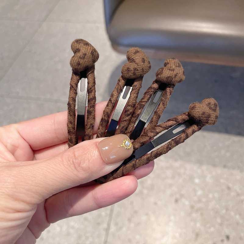 复古豹纹布艺水滴BB夹对装美拉德